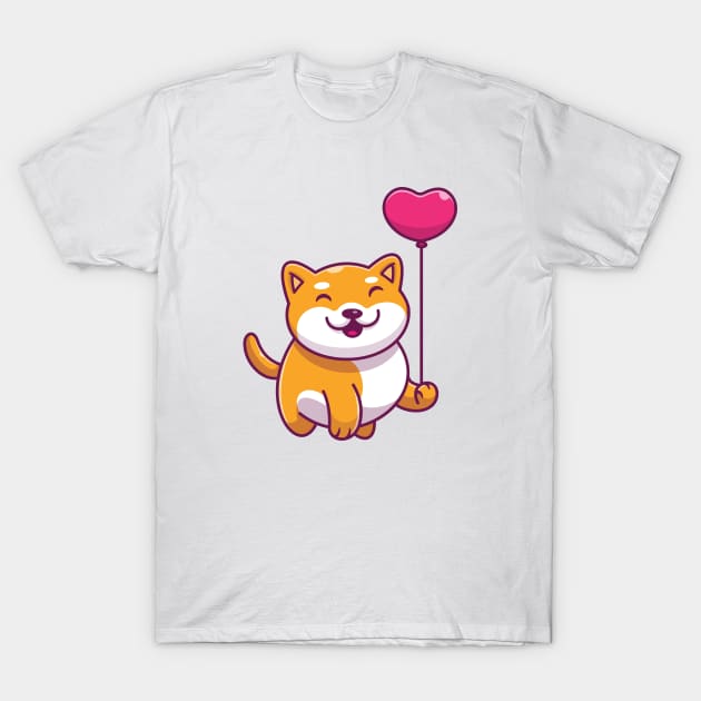 Cute shiba inu holding love ballon cartoon T-Shirt by Catalyst Labs